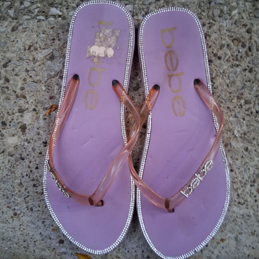 Vtg Y2K Bebe Purple Rhinestone Trim Jelly Flip Flop Sandals Crystal Logo 10 GVC